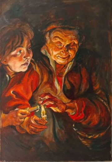 Paul Rubens / Mum Işığı Altında Yaşlı Kadın ve Çocuk